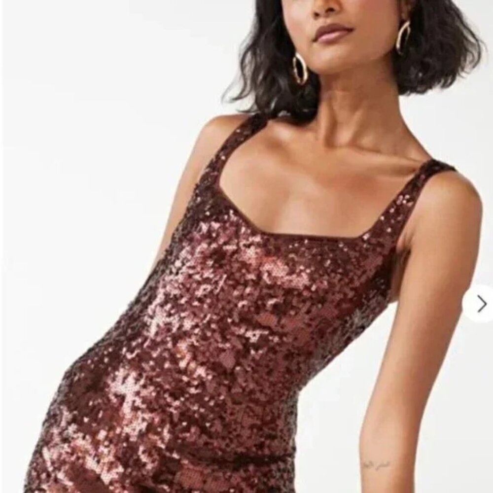 & Other Stories Brown Sequin Sparkle Strappy Midi Dress Size 6
